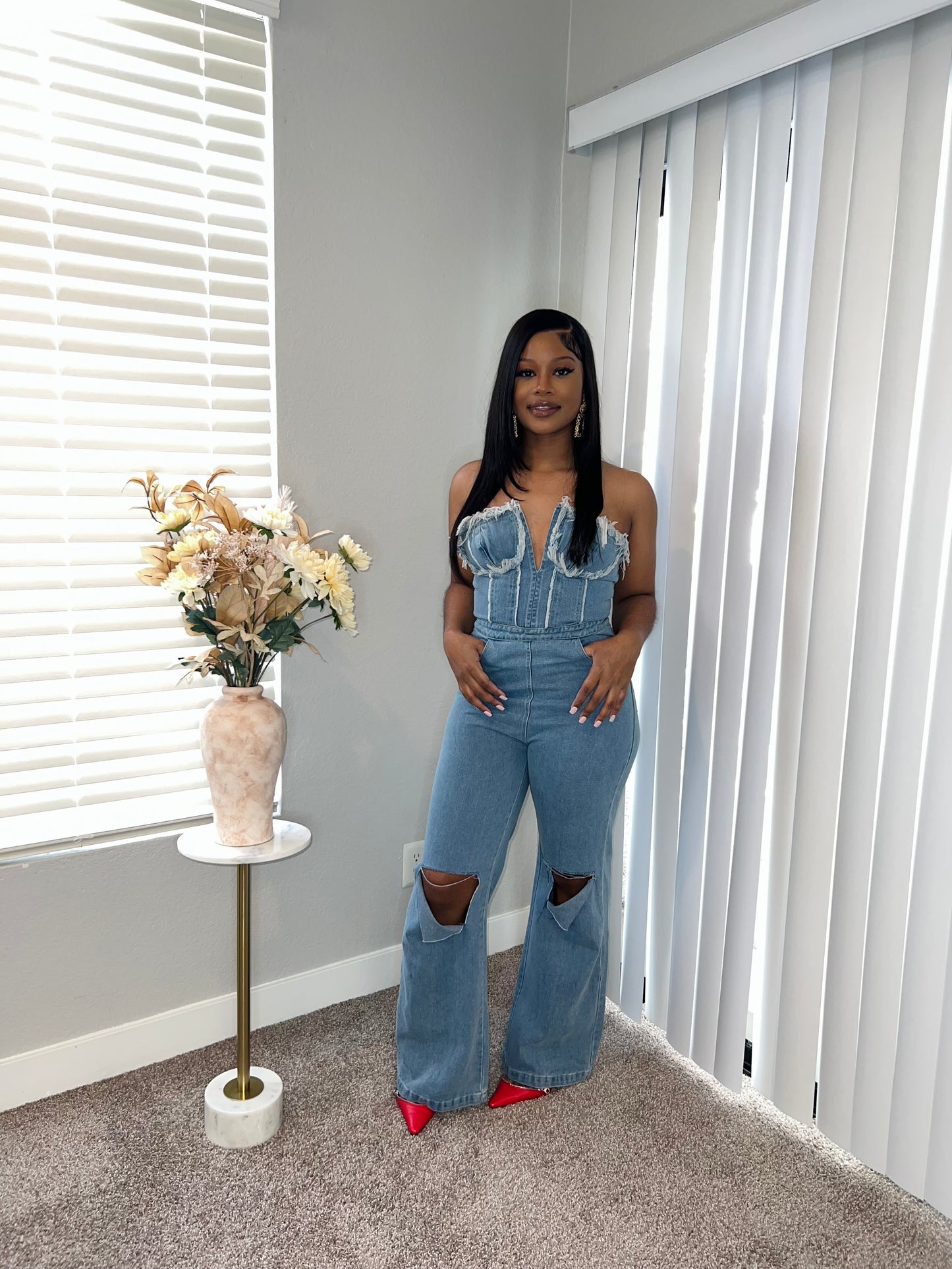 Cut Up Denim Jumpsuit